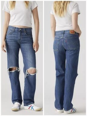 Levi's Low Pro Straight Breathe Out - Medium Wash Distressed jeans size 28